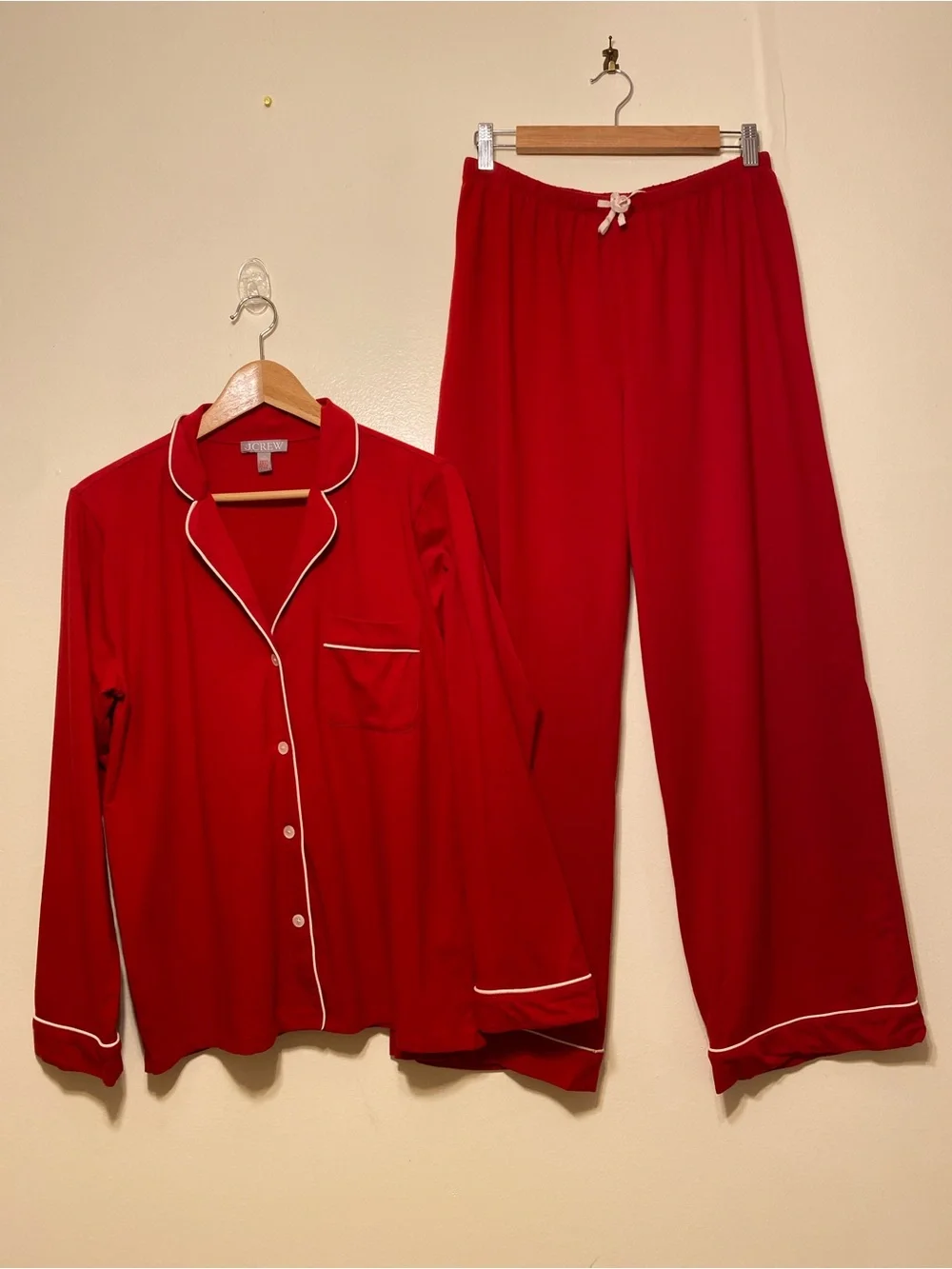 J. Crew Red Pajama Set with White Piping. Size L. Style CC660. Size S